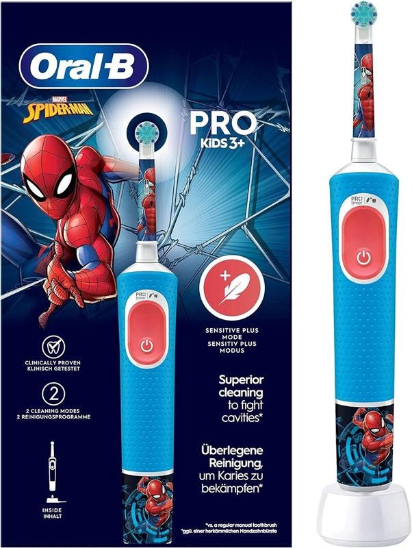 ORAL B SPAZZOLINO ELETTRICO VITAL PRO SPIDERMAN RIMUOVE FINO AL 100% IN PIÙ DI PLACCA PROTEGGE LE GENGIVE SUPER DELICATO PER BAMBINI +3