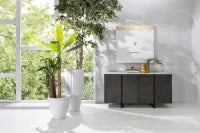 E-STYLO Madia moderna con top in ceramica effetto Marmo Calacatta e struttura in rovere scuro, perfetta per arredare soggiorni, sale da pranzo o ingressi con eleganza e funzionalità, 40 cm X 160 cm H. 85 cm