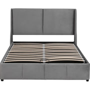 Letto imbottito matrimoniale con testiera a orecchie, contenitore idraulico, 140x190 cm, grigio
