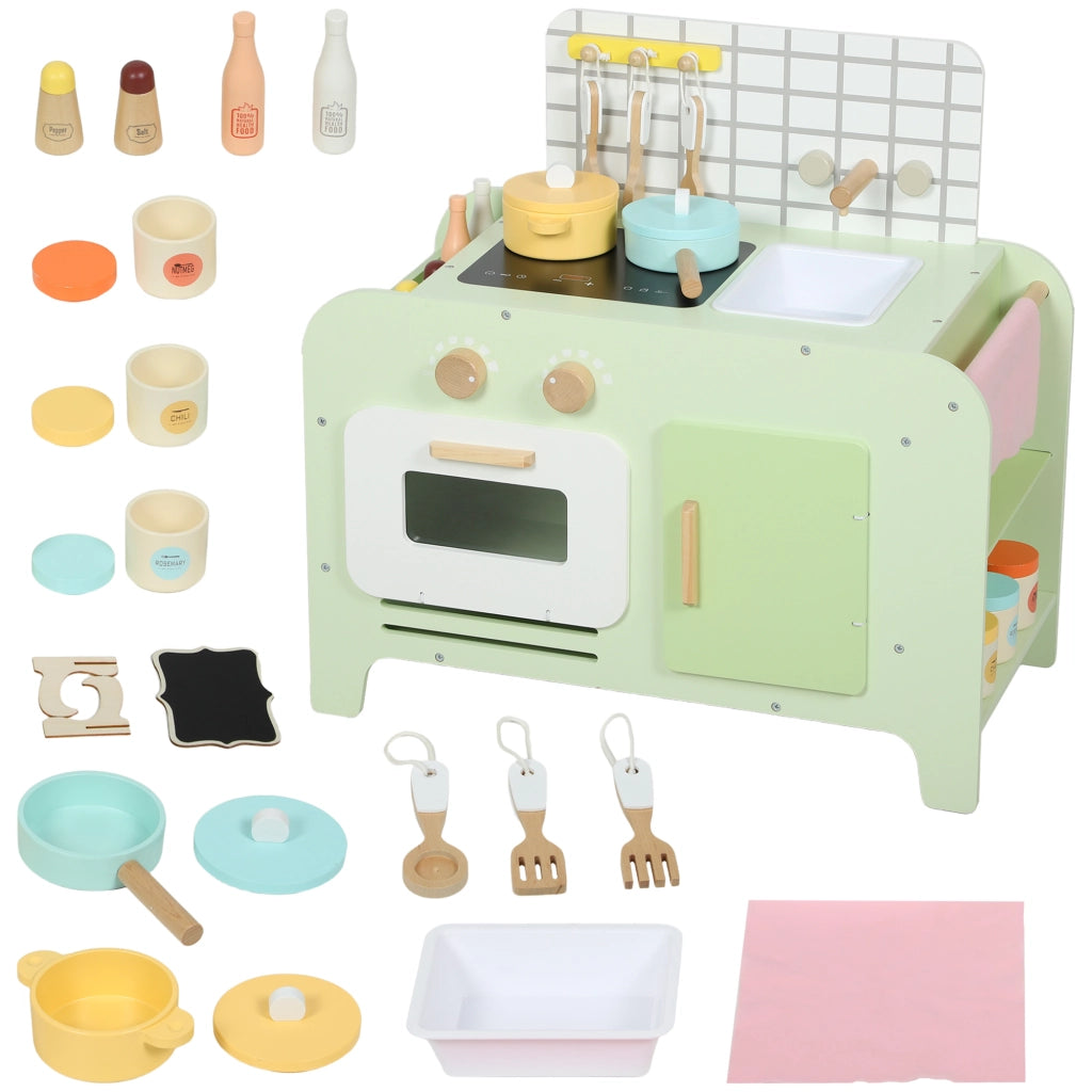 Cucina giocattolo per bambini con accessori ¨C Zephmum ¨C MDF, verde, 40 cm