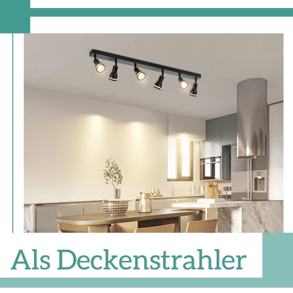 ZMH Faretto da soffitto neri 6 luci GU10 metallo orientabili per cucina ufficio soggiorno camera letto senza lampadina