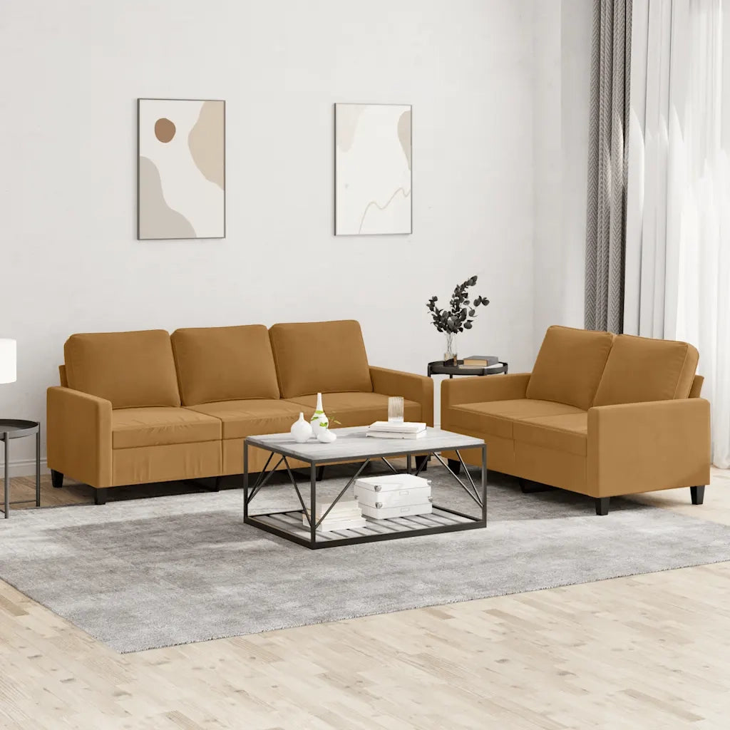 Set di Divani 2 pz con Cuscini Marrone in Vellutocod mxl 130680
