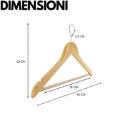 Grucce Appendiabiti Legno Naturale Universali Gancio Girevole Scanalature Spallina Barra Antiscivolo Bordi Arrotondati Salvaspazio Resistenti Leggere Uso Domestico Lavorativo Quantità: 40