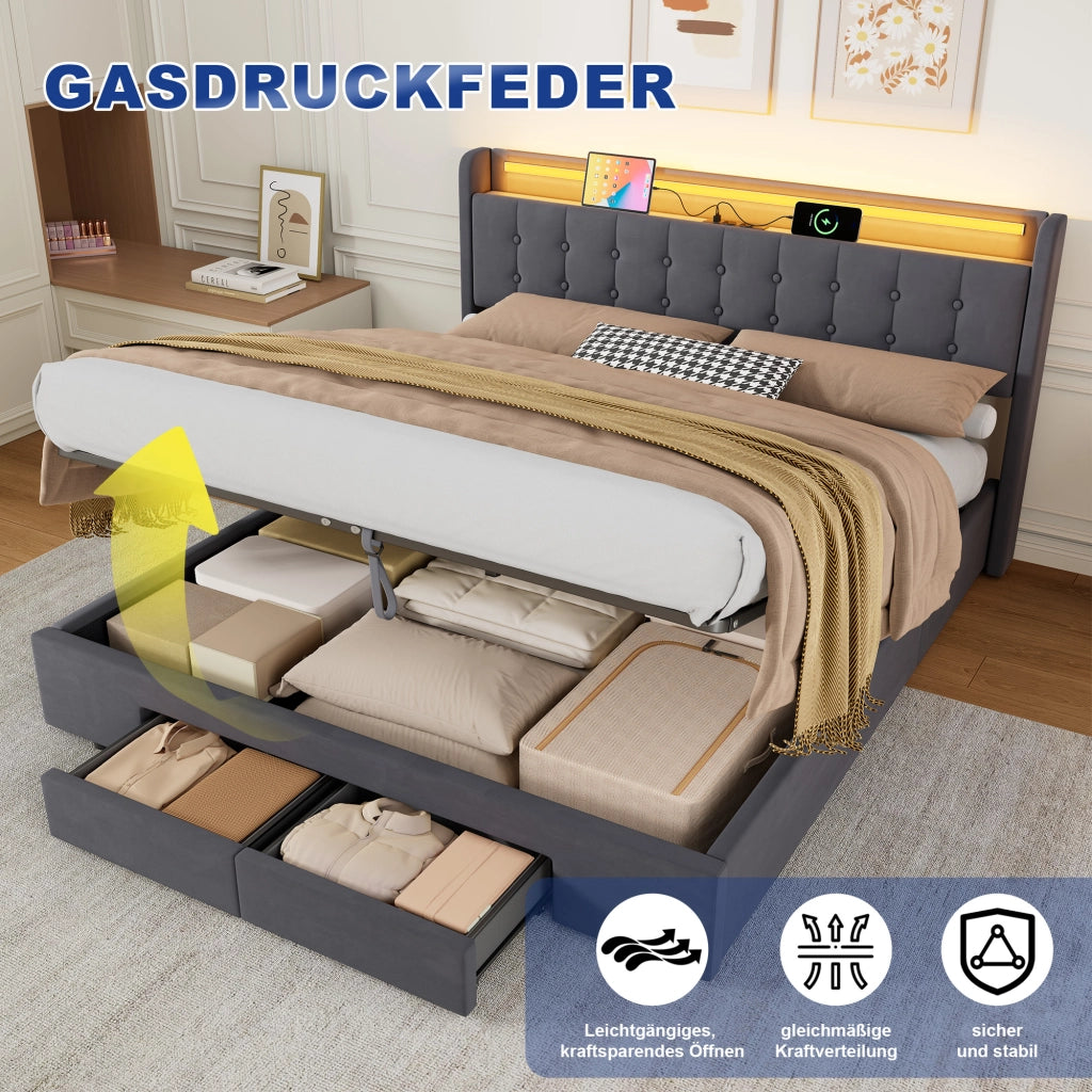 Letto contenitore 180x200 cm, colore grigio