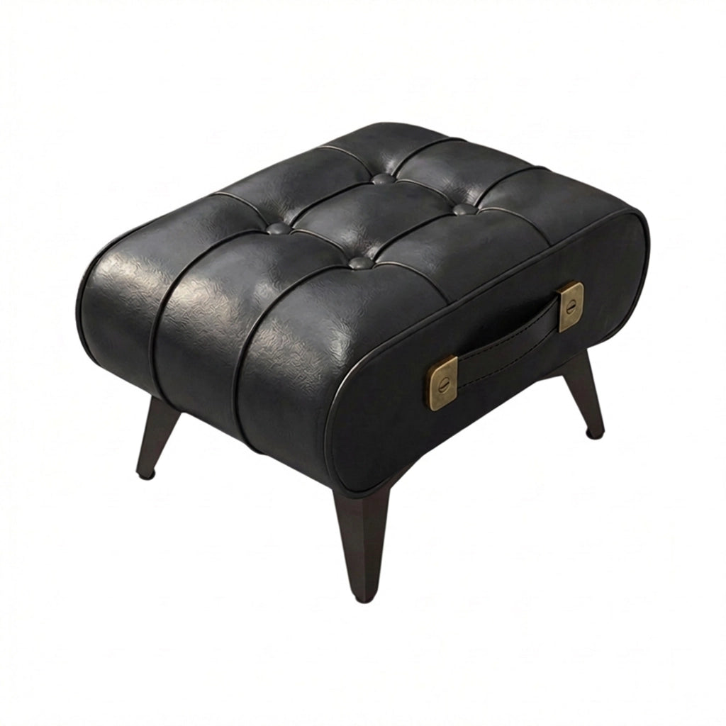 Kumo - Sgabello Pouf Ottomano Moderno 35,5x25x30 cm Poggiapiedi in Similpelle Nero