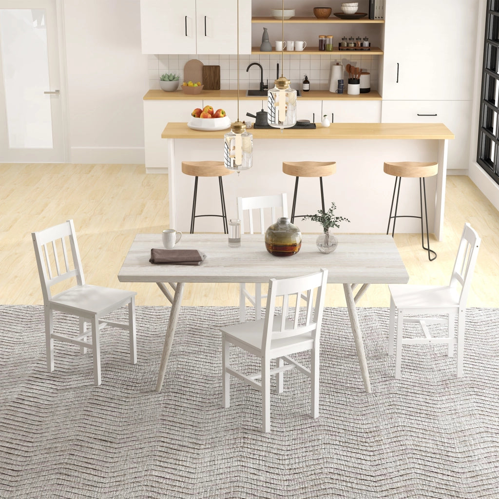 Set 4 sedie da pranzo in legno di pino laccato bianco con schienale aperto, portata 120 kg