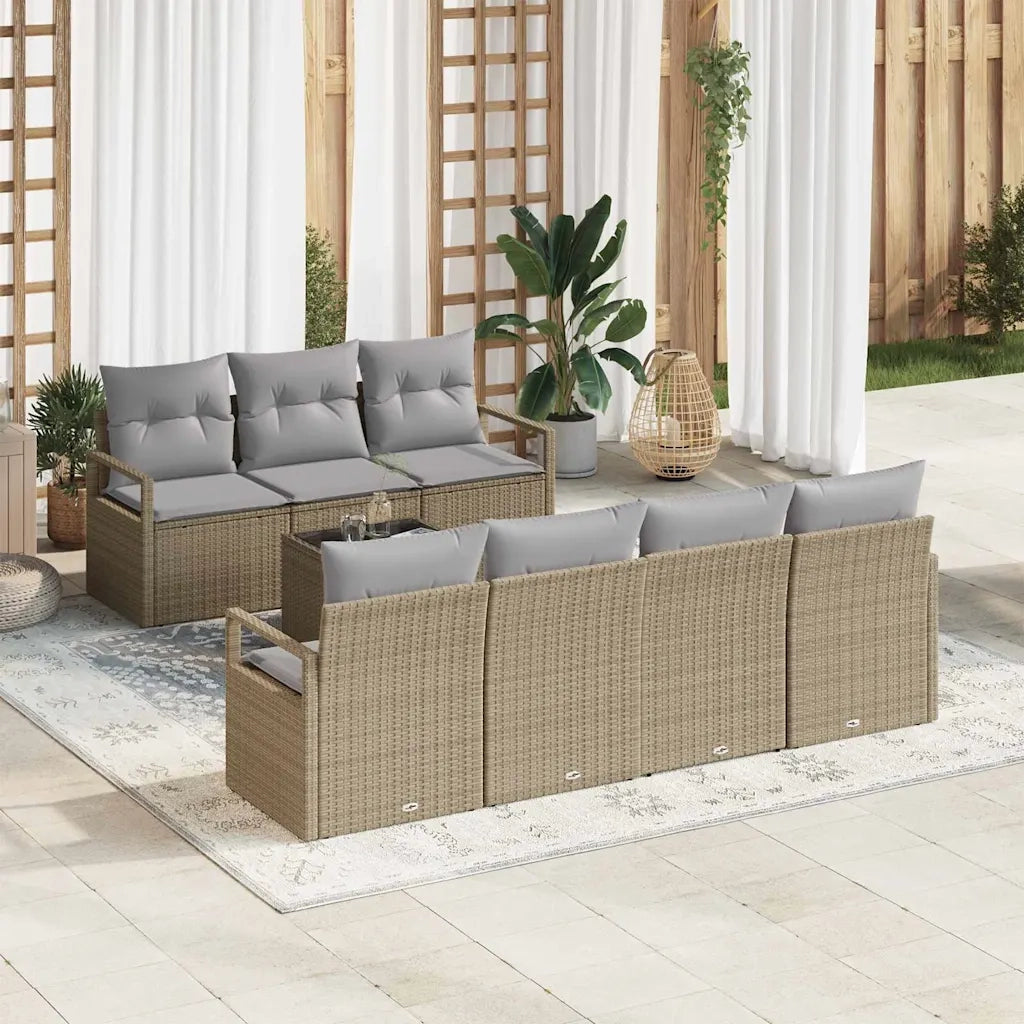 Set di divani con cuscino 8 pcs Beige e grigio polyrattan 3346290