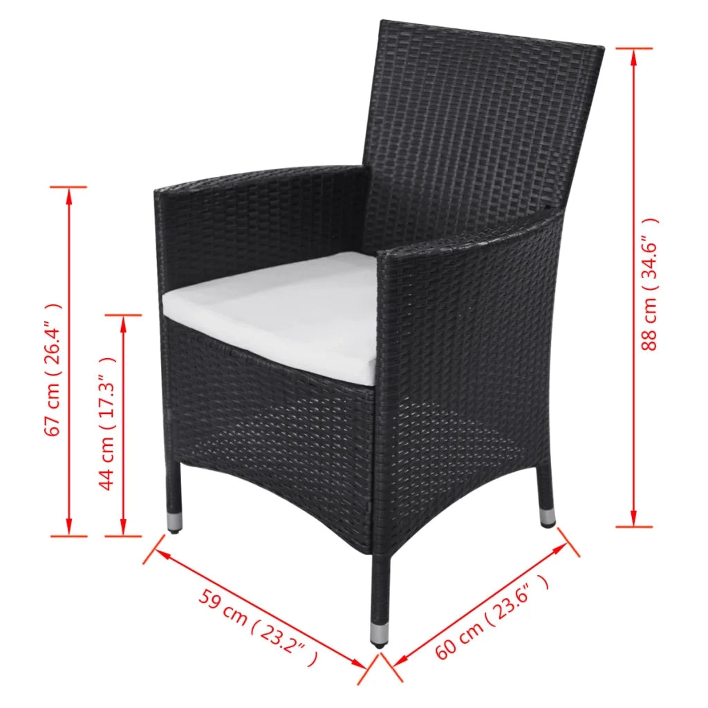 Set da Pranzo da Giardino 11 pz con Cuscini in Polyrattan Nero  cod mxl 42221