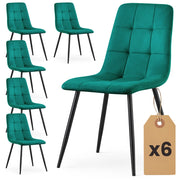Set di 6 Sedie in velluto trapuntate NERO Verde Bottiglia gambe nere