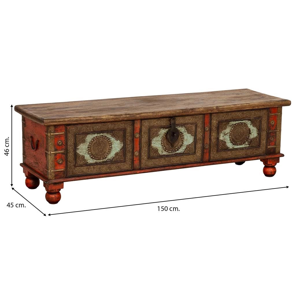 Cassapanca artigianale in legno rosso 150x45x46h cm