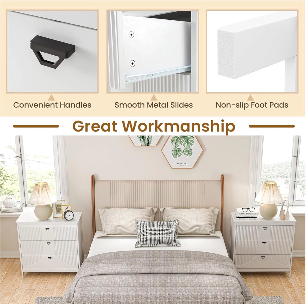 Comò Camera da Letto in Legno, Cassettiera a 3 Cassetti Moderno, Mobiletto Cucina con Maniglie e Kit Antiribaltamento, Comodino per Soggiorno, Cameretta, Studio, 80 x 40 x 79 cm, Bianco