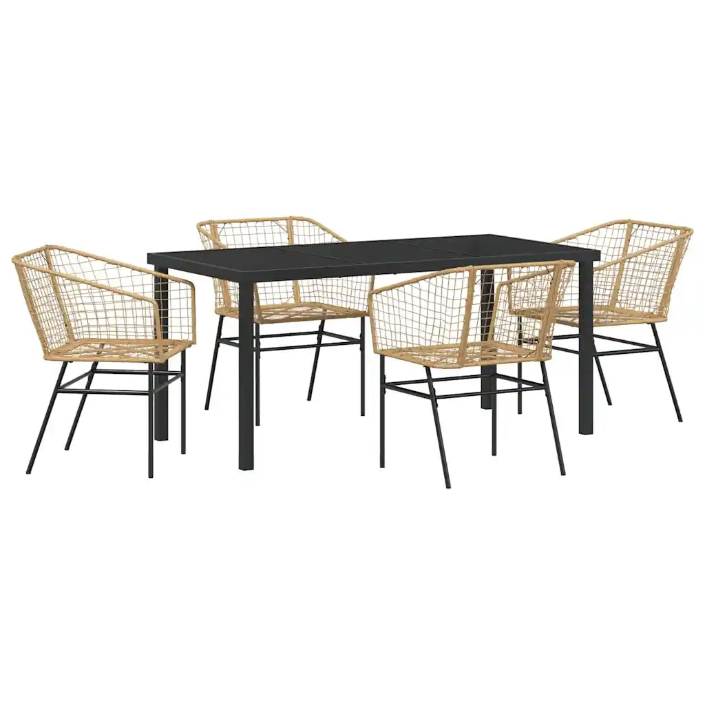 Set da Pranzo per Giardino 5 pz | Set Salotto da Giardino Marrone polyrattan