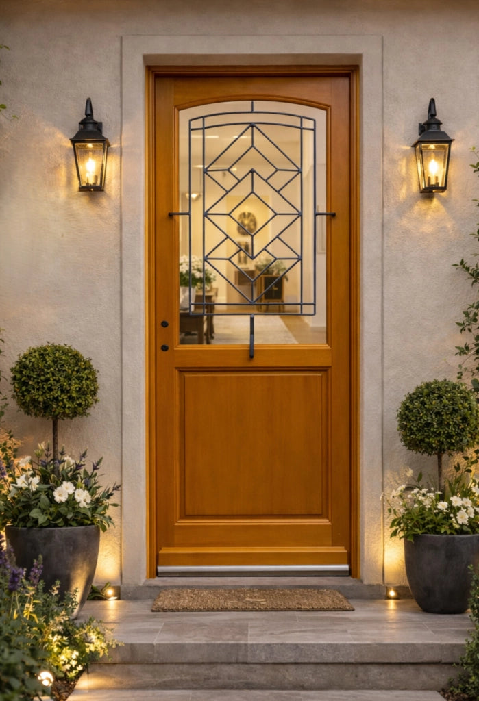 Porta Ingresso in Legno Smaltato, Vetro Trasparente, ELIOTH, H.215xl.90 p. destra + Maniglia E Canna (rif 010403FP) Tabella Dimensioni senza maniglia