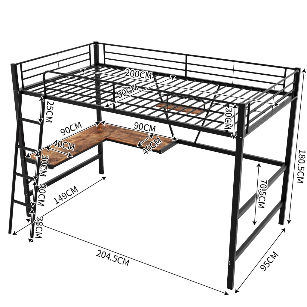 Letto a soppalco 90x200 cm con scrivania a L e scaffale