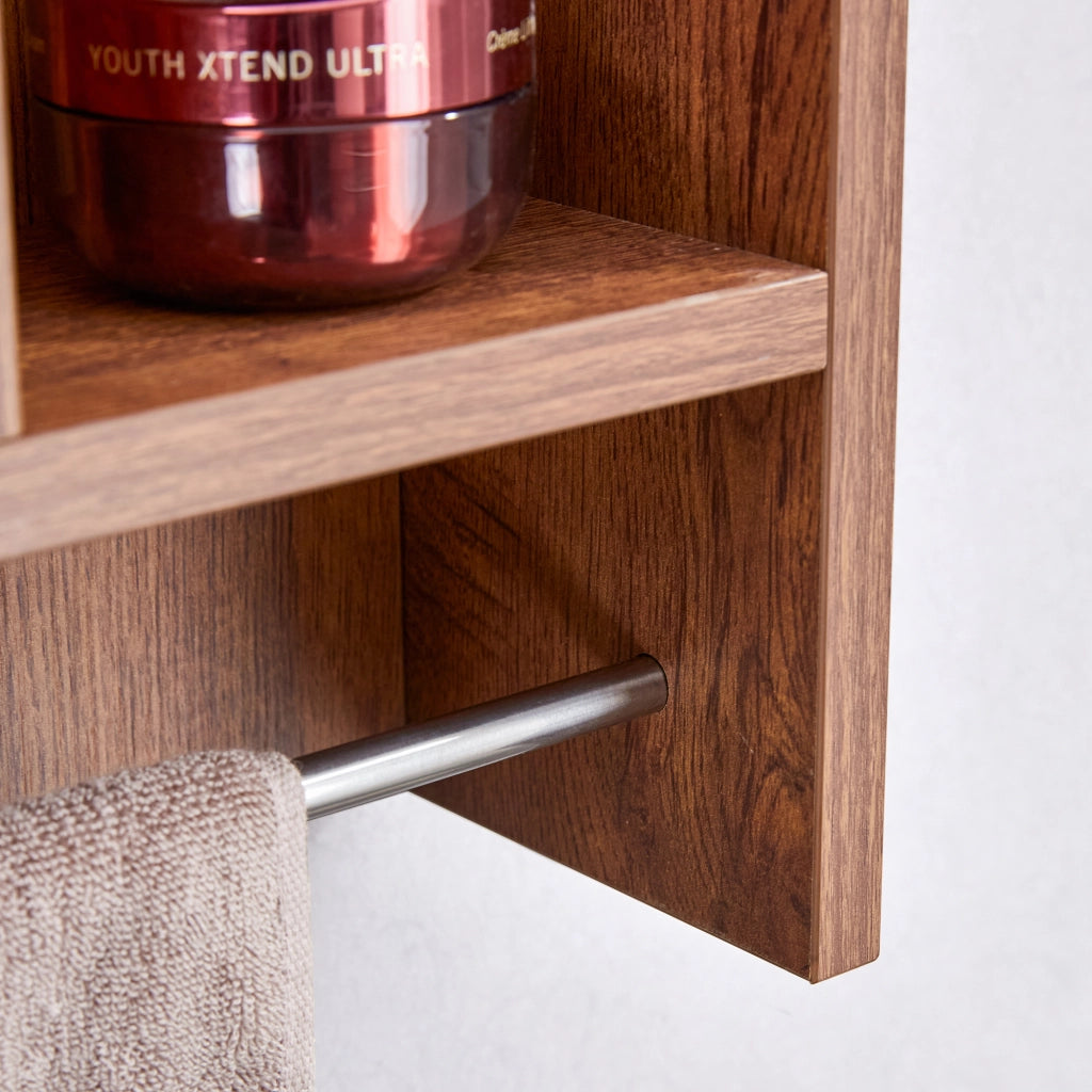 Mobile bagno con specchio e ripiani aperti in MDF a parete per bagno; stile moderno; noce; 69×63×12.5 cm