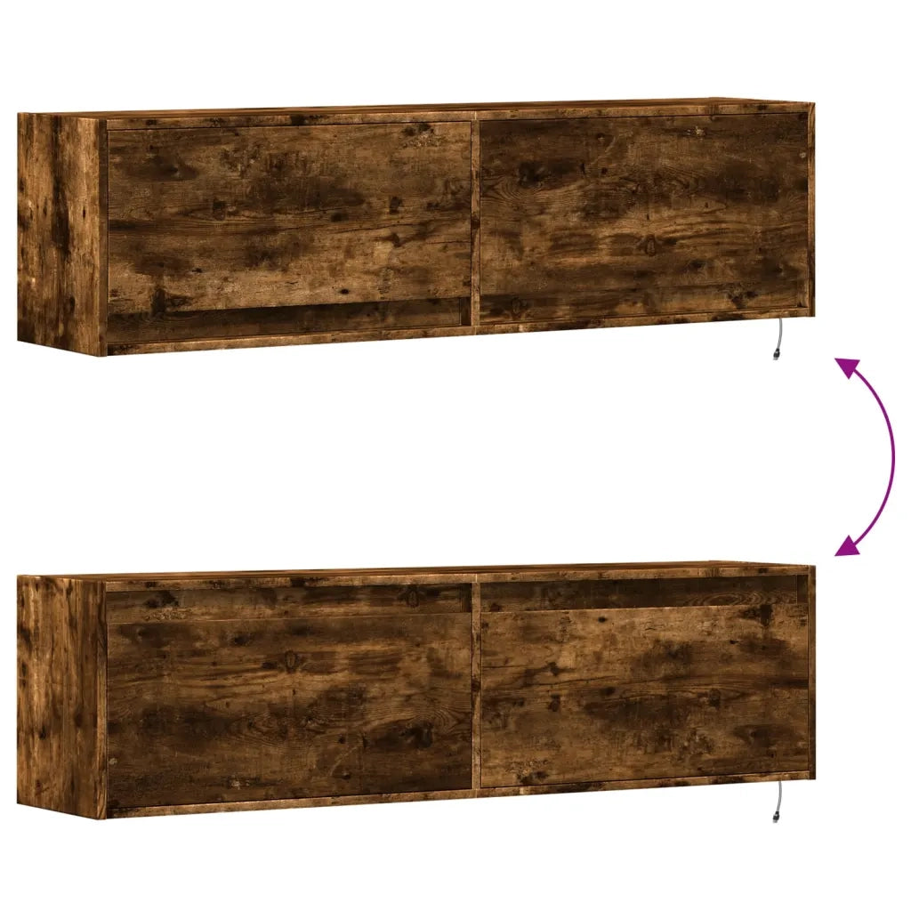 Mobile TV a Parete con Luci LED Rovere Fumo 140x31x38 cm 852373
