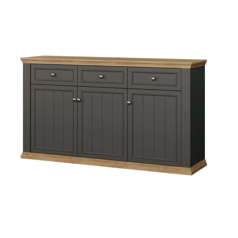 Madia Essenza con 3 cassetti e 3 ante in stile classico colore grigio scuro e rovere