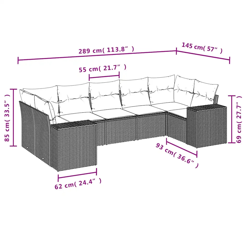 vidaXL Set Divani da Giardino 7 pz con Cuscini Marrone in Polyrattan