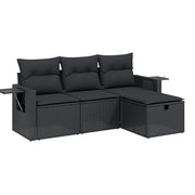 Set Divani da Giardino 4 pz | Set Salotto da Giardino con Cuscini Nero in Polyrattan
