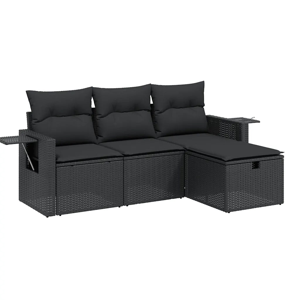 Set Divani da Giardino 4 pz | Set Salotto da Giardino con Cuscini Nero in Polyrattan
