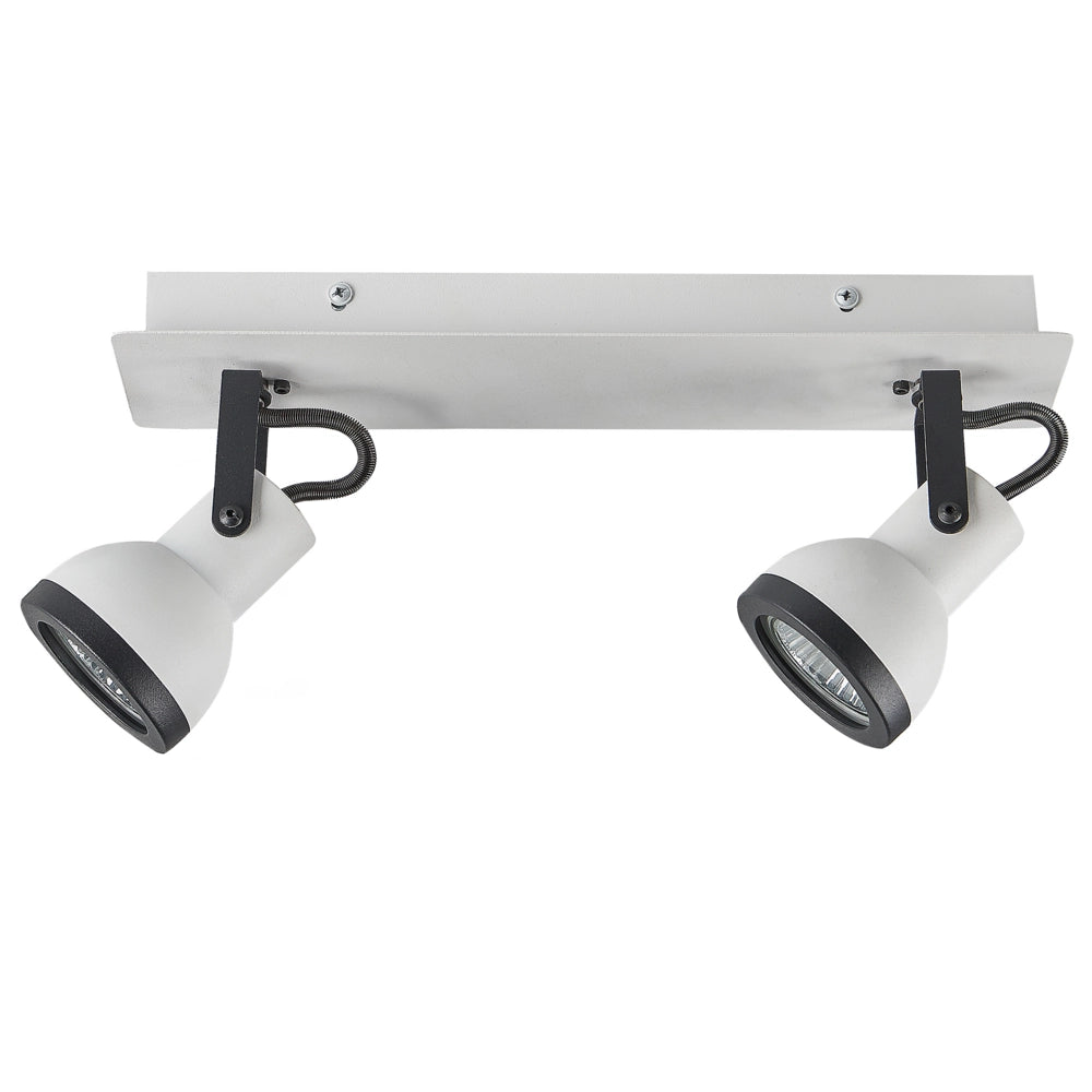 Plafoniera a 2 luci in metallo bianco e nero a braccio oscillante con paralume a cono faretto a binario rettangolare di design