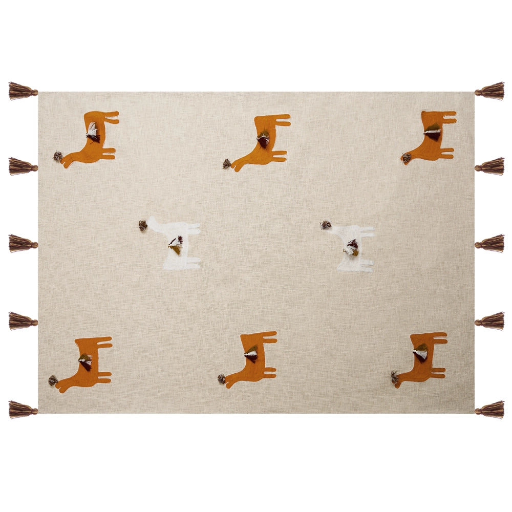 Coperta in cotone beige e arancione 130 x 180 cm copriletto in ricamo fatto a mano con motivo lama accogliente con nappe