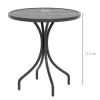 Tavolo da Giardino Rotondo con Piano a Doghe in Acciaio, Ø66x71.5cm, Nero