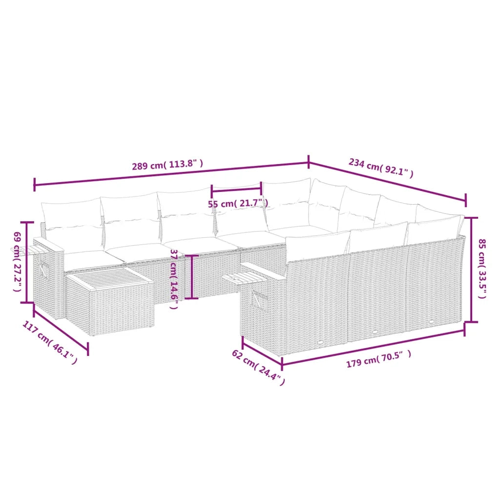 Set Divani da Giardino 11 pz con Cuscini in Polyrattan Nero 3227203