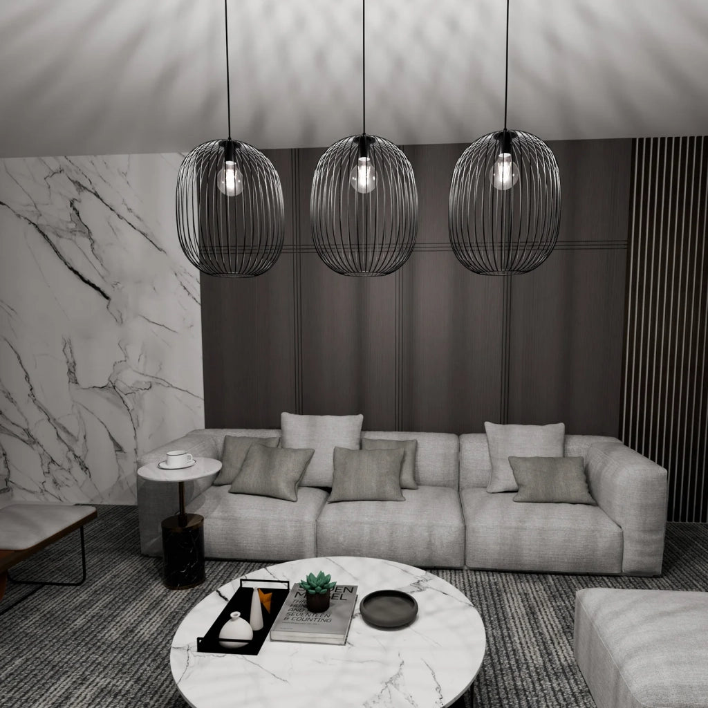 Lampadario Moderno Lugh Acciaio Nero 3 Luci E27 Ip20