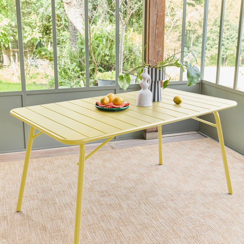 Tavolo da giardino pieghevole in metallo 6 posti, 140cm, giallo