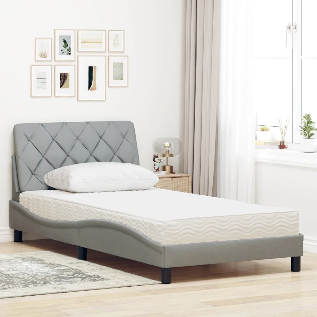 Letto con Materasso Grigio Chiaro 100x200 cm in Tessuto 3310720