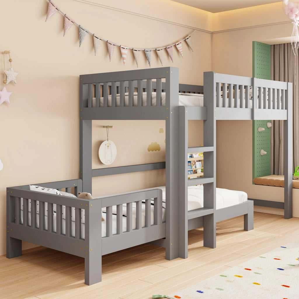 Letto a castello modulare con letto singolo 90x200 cm in legno; grigio