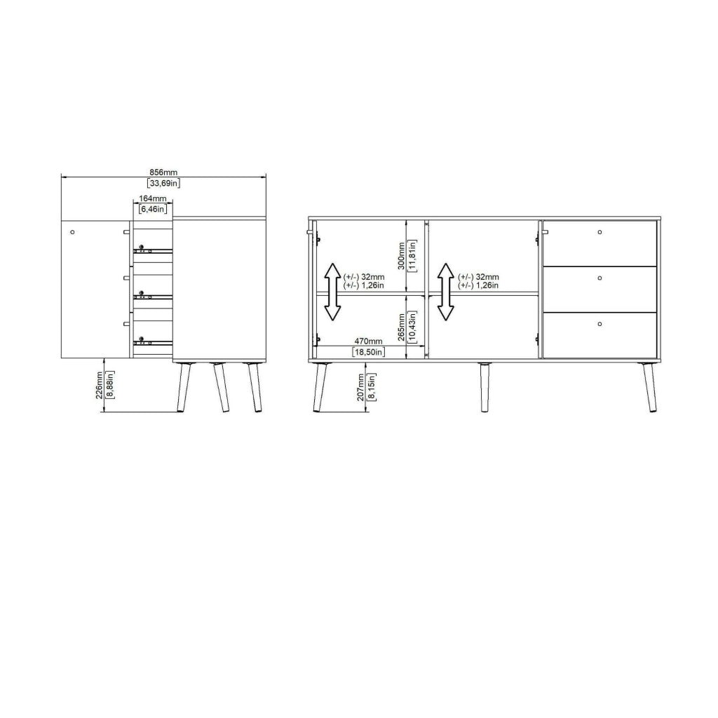 Credenza Erina, Buffet da soggiorno, Madia da salotto, Dispensa da cucina, 147x39 h82 cm, Grigio