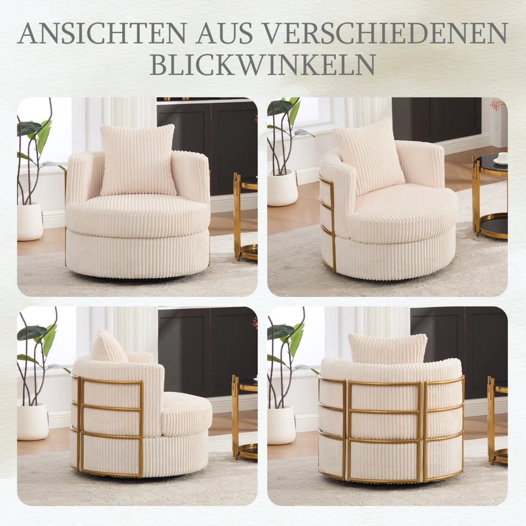 SEDIA Girevole 76x79x78 cm in Cord Beige con vano contenitore
