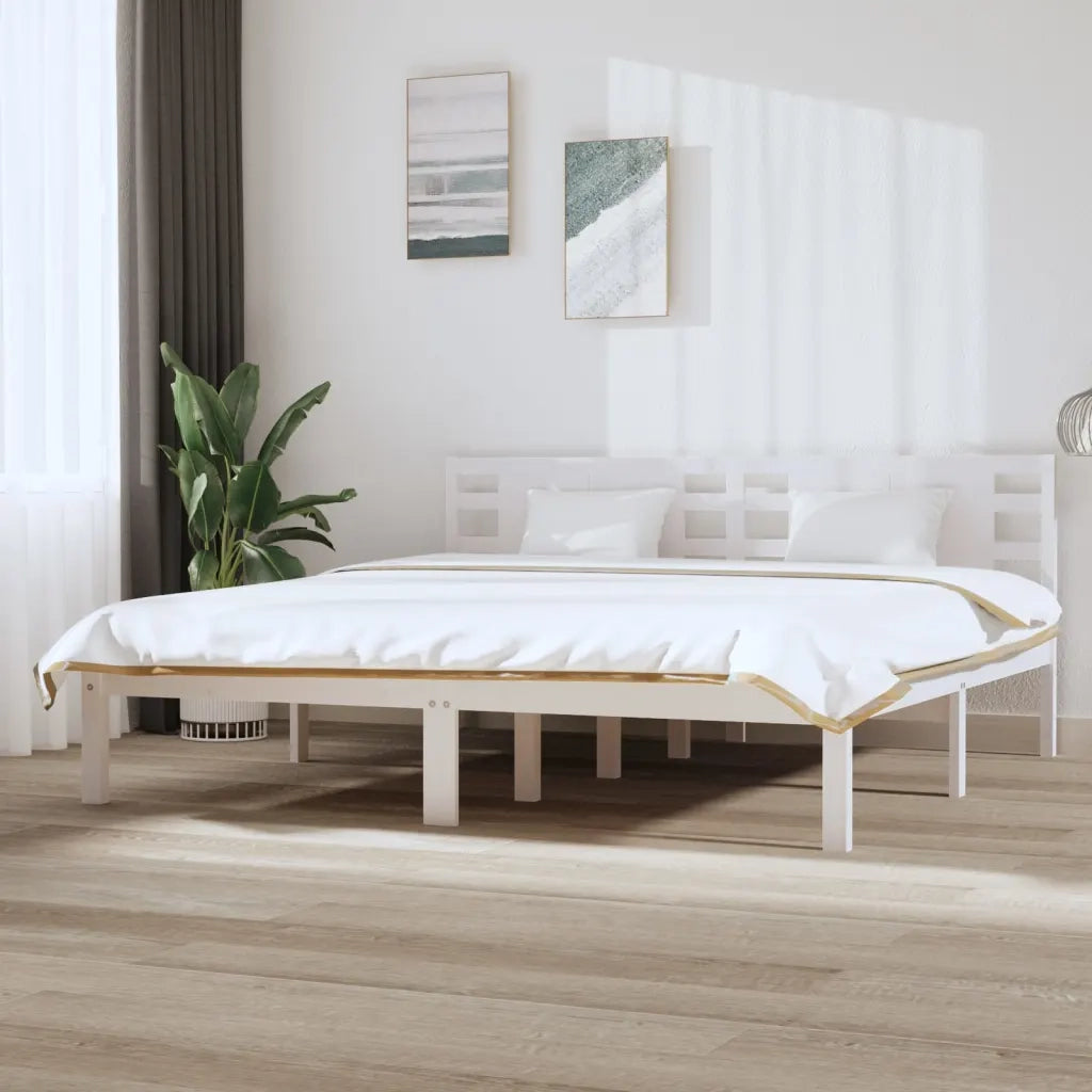 Giroletto senza Materasso-Struttura Letto Bianco 200x200 cm Legno Massello Pino 456710