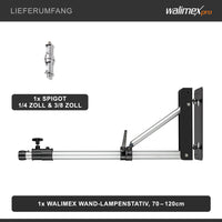 Supporto a parete per illuminazione fotografica 70-120cm, 90 x 700 x 190 mm, max 6 kg, con Spigot, per faretti luci flash studio fotografico