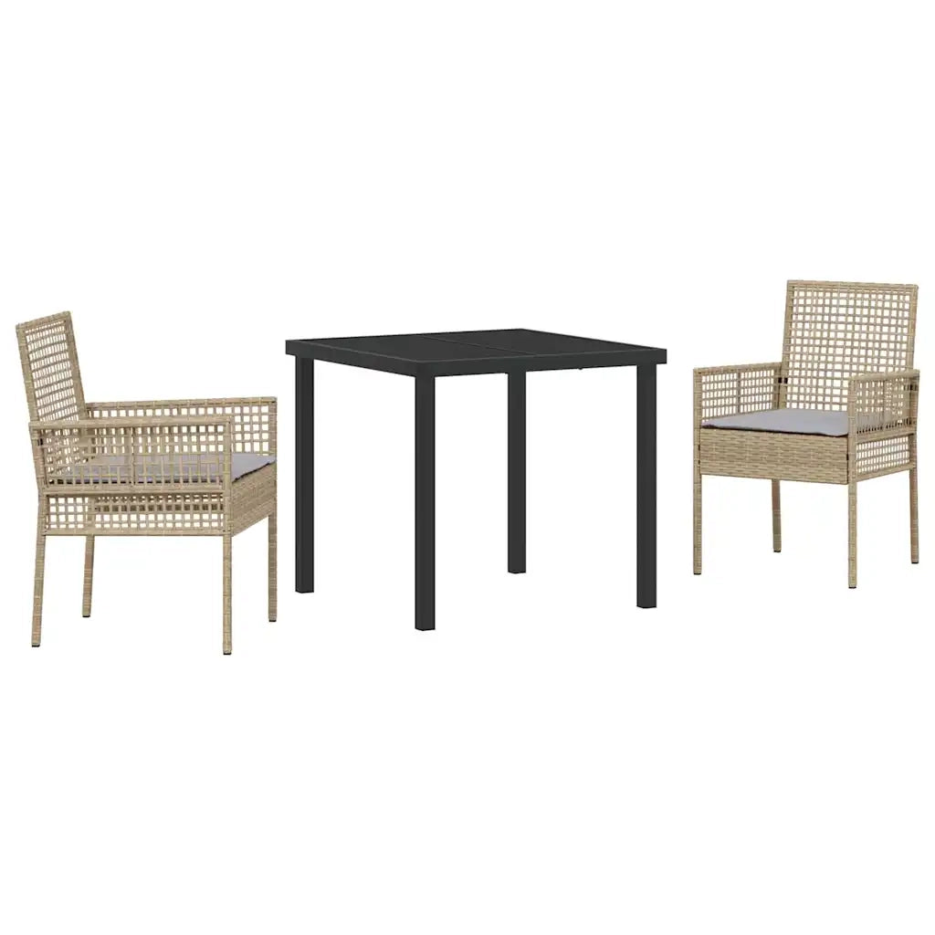 Set da Pranzo per Giardino con cuscino 3 pcs Beige polyrattan 3379884