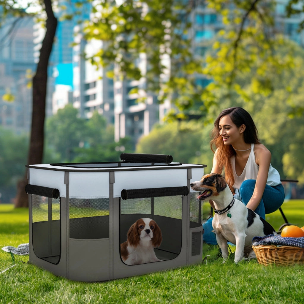Recinto pieghevole per animali domestici ¨C zephmum ¨C grigio e nero 84x64x53 cm