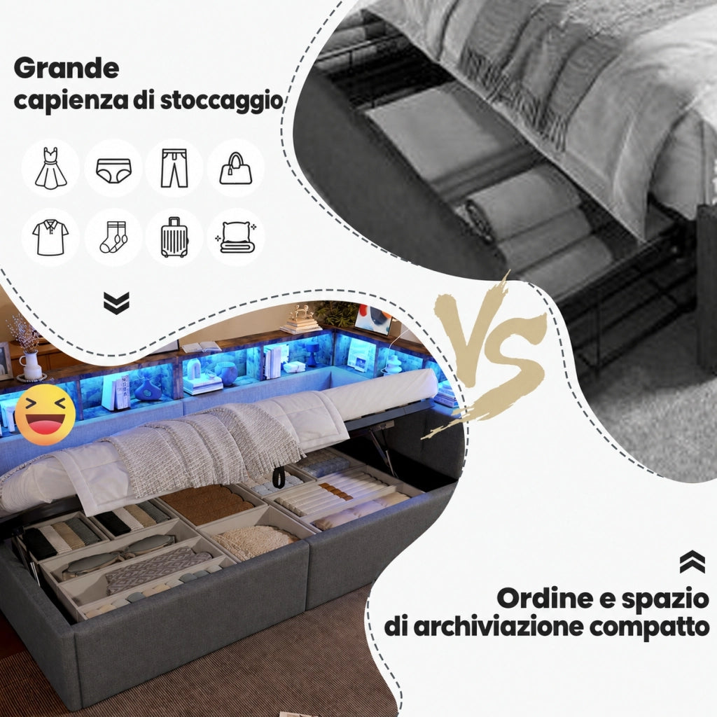 Letto divano 140x200 con letto estraibile e LED dimmerabile; pino e MDF; bianco