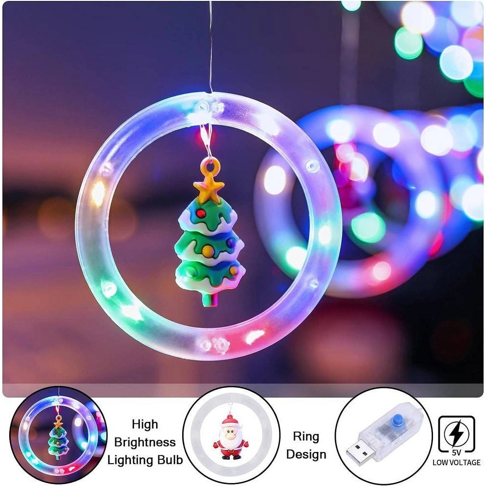 Trade Shop - Tenda Catena Luminosa 3mt Usb Luci Natale Telecomando 10 Addobbi Natalizi Finestra -