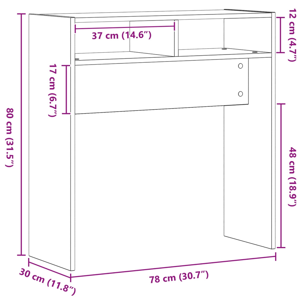 Tavolo Consolle in Rovere Nero - 78x30x80 cm - Fatto in Legno Ingegnerizzato