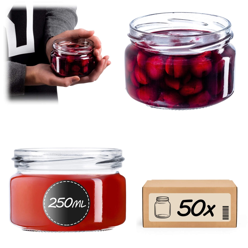 KADAX 50 barattoli di vetro da 250 ml per conserve di miele e marmellata per candele