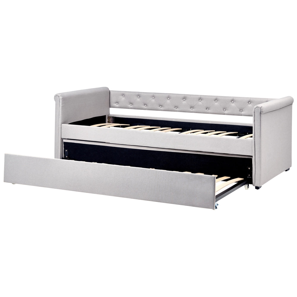 Divano Letto estraibile 90 x 200 cm Rivestimento in tessuto grigio Misura singola sottoletto per ospiti