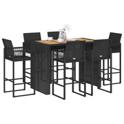 Set Bar da Giardino 7pz senza Cuscini Nero in Polyrattan Acacia 3328892
