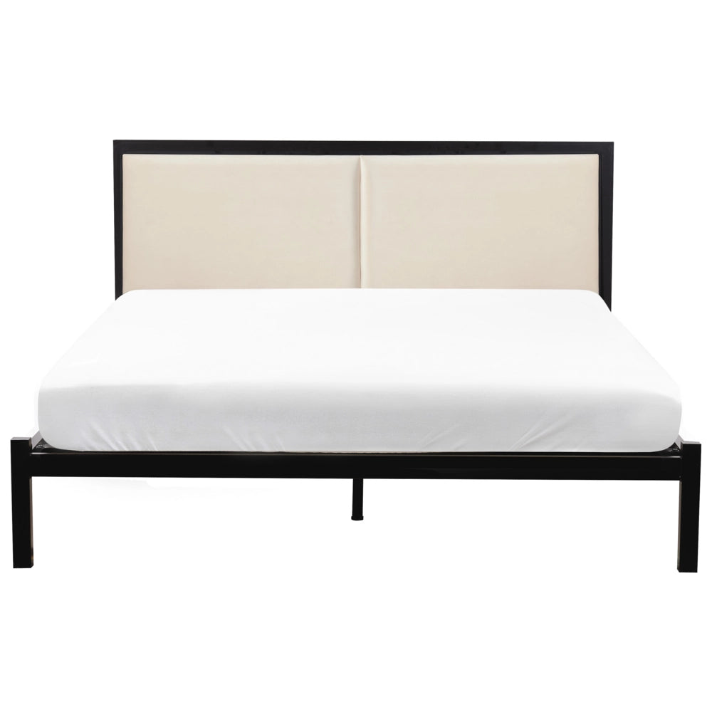 Struttura del letto in metallo Nero e Beige 140 x 200 cm imbottita a doghe minimalista