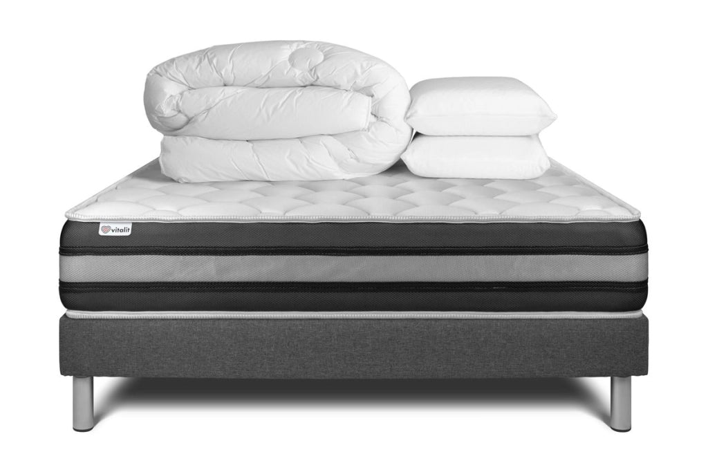 Pacchetto letto completo - Materasso 200x200cm + Box spring con doghe (kit) + 2 cuscini + Piumino - Vitalspring Zen