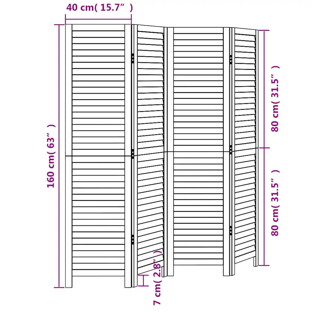 Divisorio Ambienti 4Pannelli Bianco Legno Massello di Paulownia 358833