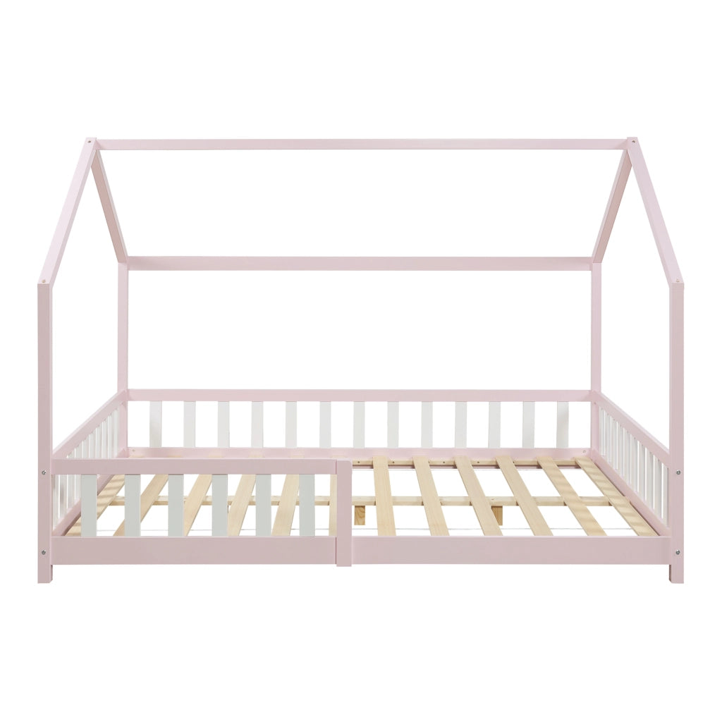 Letto Piazza e Mezza Hesel per Cameretta a Forma di Casetta 120 x 200 cm Rosa [en.casa]