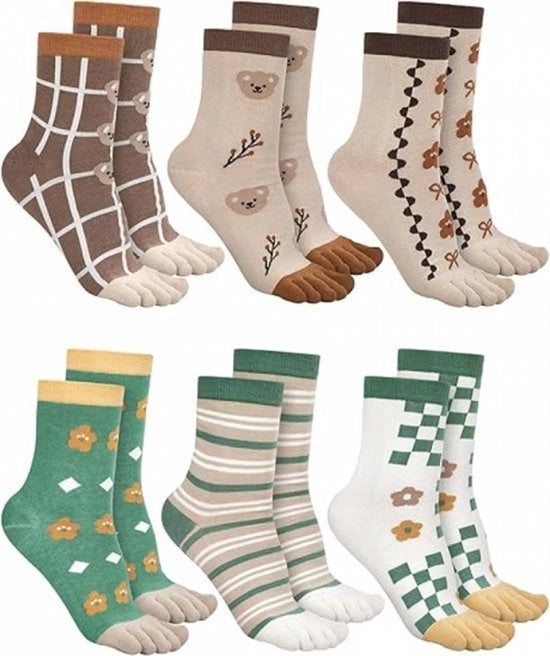 Calze per piedi - Donne - 6 Paia - Cotone - Calze Yoga - Tessuto liscio - Senza nodi fastidiosi - Calze per dita - Calze per dita - Donne - Calze per runner - Calze per sneakers - Antibatterico - Respiranti - Elasticità - Calze comode