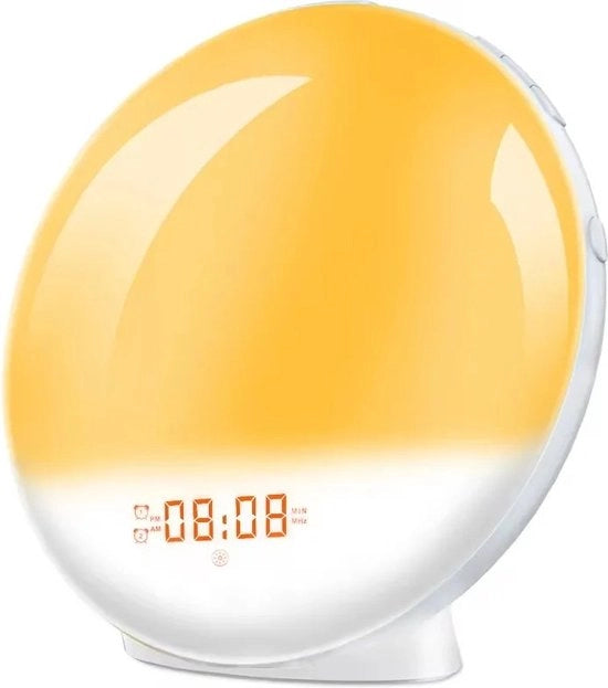 Luce Alba - Alarme - Orologio Digitale - Lampada da Notte - Radio - Ricarica USB - Funzione Riposo - 7 Suoni Naturali - Bianco